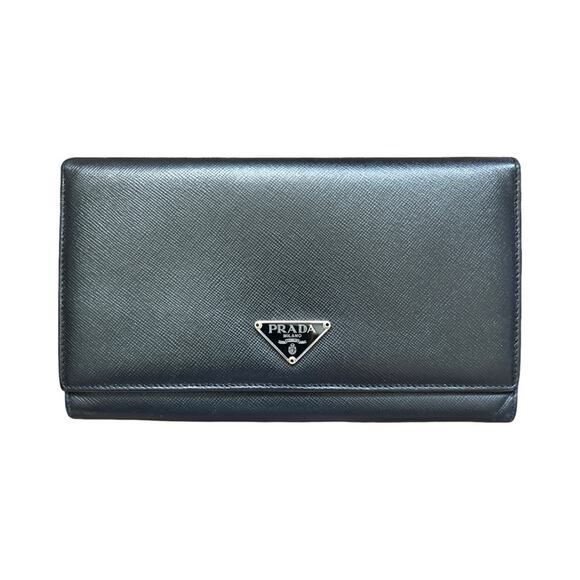 Prada Black Saffiano Leather Wallet Clutch Long Bifold Made in Italy73. - Picture 1 of 14